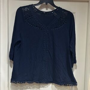 Lucky Brand Navy Blue Women's Top with Crocheted Lace